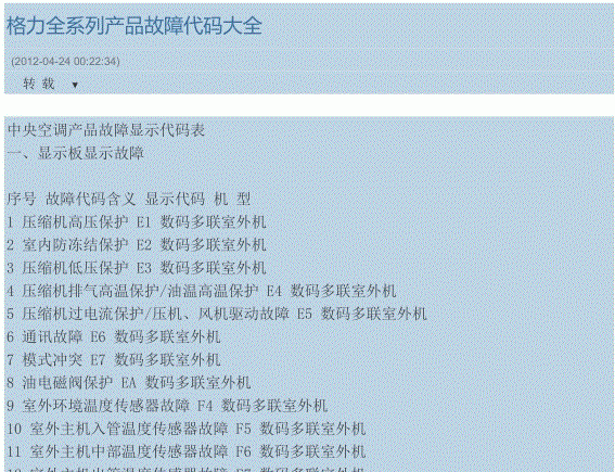 格力空調(diào)故障代碼e2